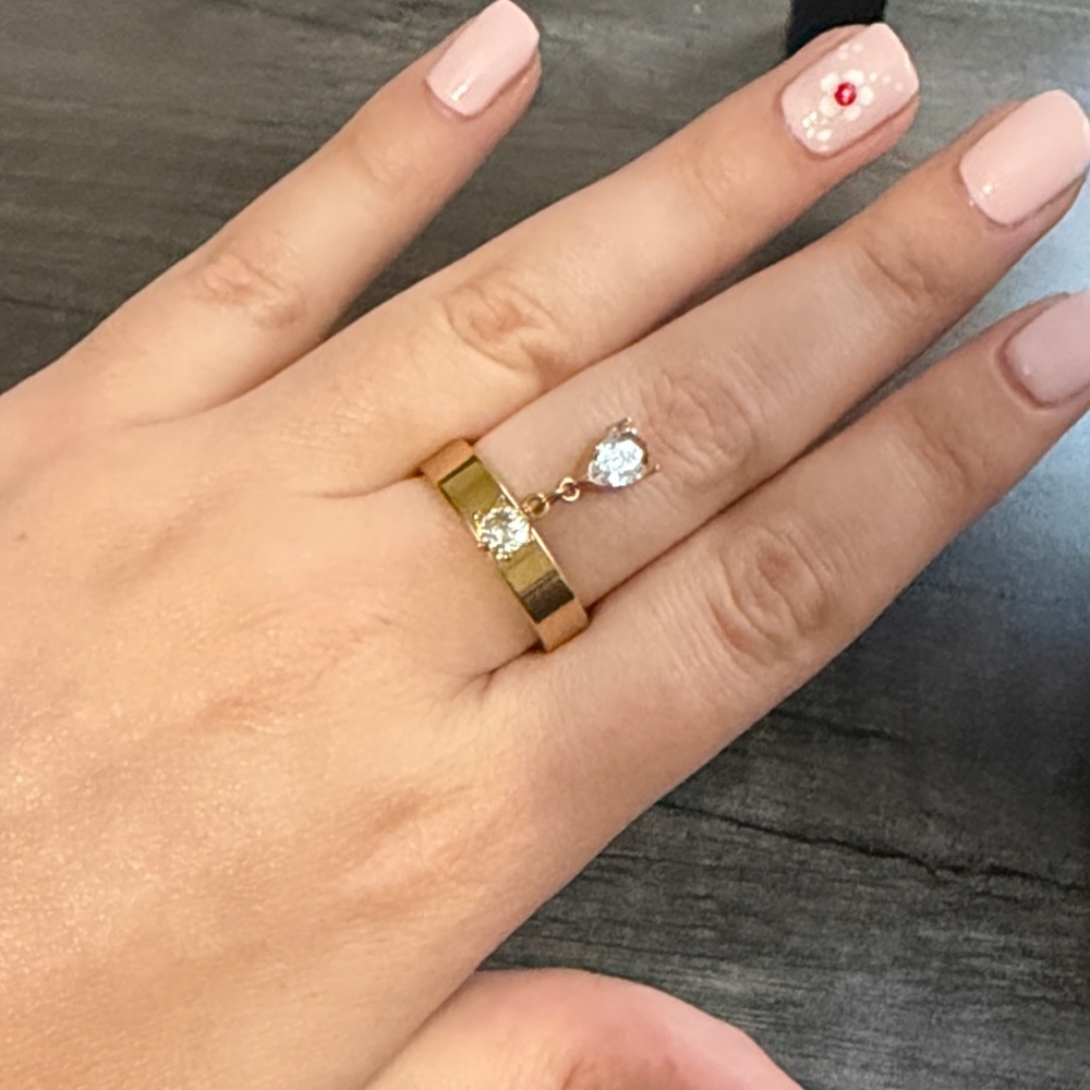 Gold plated stainless steel pear drop ring